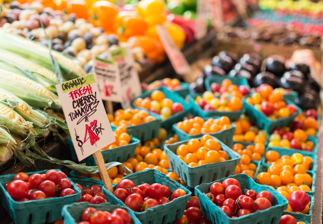 Fresh seasonal produce at a farmers market